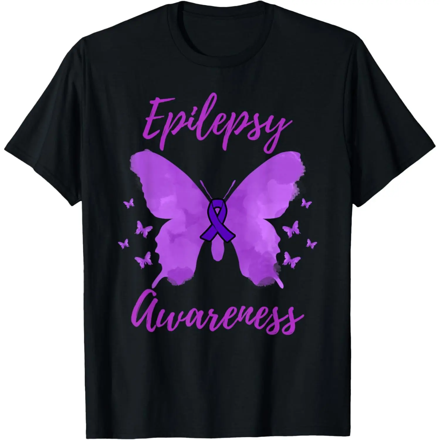 Women's Epilepsy Awareness Graphic T-Shirt, Casual 100% Cotton Short Sleeve Round Neck Top with Purple Ribbon Design