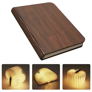 LED Wooden Book Lamp with Craft Paper & Foldable Form, USB Powered with Wooden Base, 3-Color Soft Lighting USB Bedside Table Lamp for Kids, Children's Reading & Bedroom Art Decor Night Light Birthday Gift