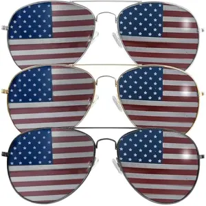 3 Pcs July 4th American Flag Sunglasses, Fourth of July Patriotic Sunglasses with Gold Silver and Black Frame, Red White Blue American Glasses for 4th of July Accessories, Party Favor