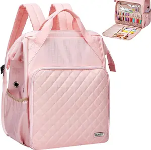 Large Yarn Holder Knitting Bag Backpack - Convenient Crochet Storage Organizer with Custom Front Pocket for Crochet Accessories and Supplies, in Pretty Pink.