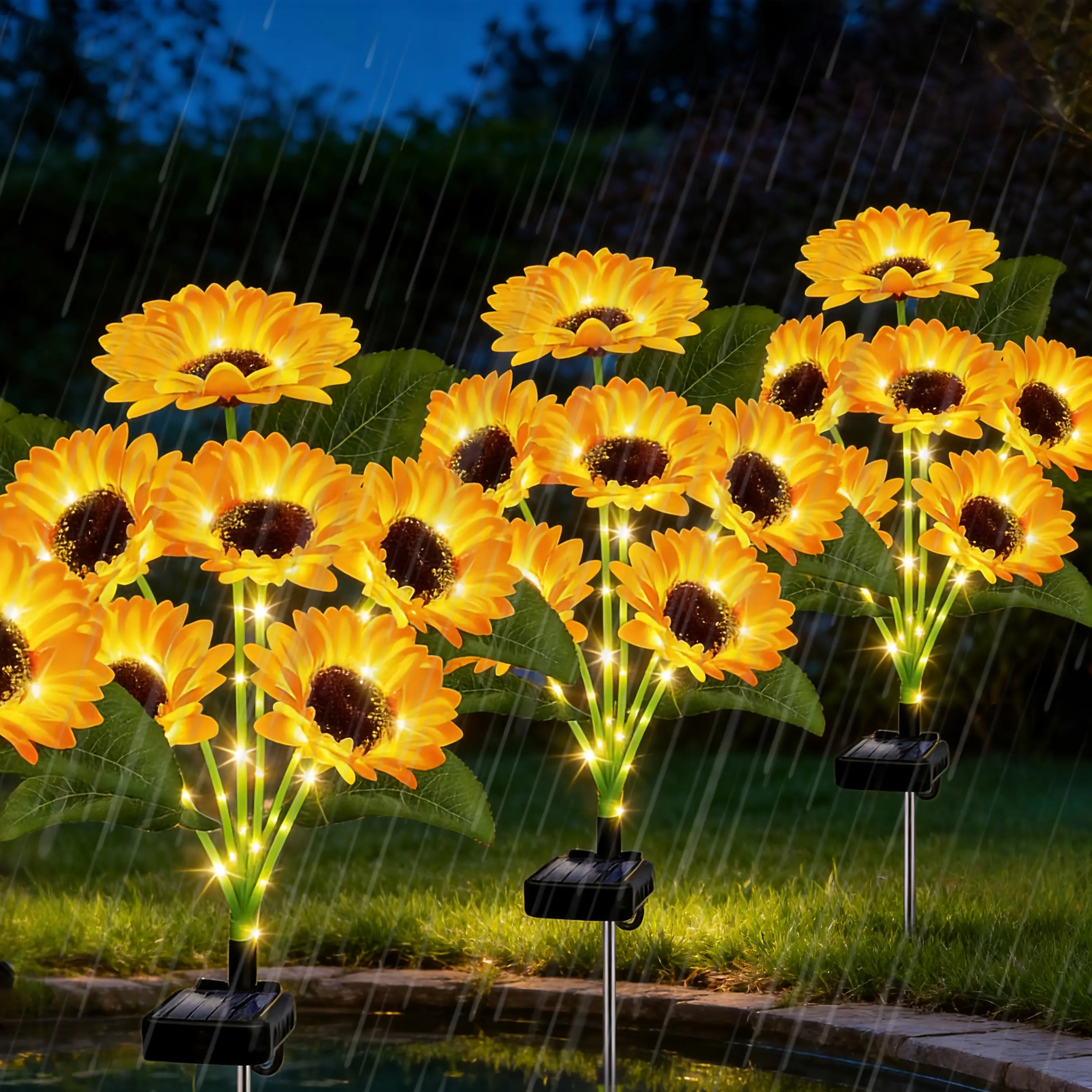 Solar Sunflower Garden Lights - 12/24 LED Outdoor Decor, IP64 Waterproof Patio & Lawn Accents, Halloween Camping Use, 250th Independence Day Commemorative Gift for Parents