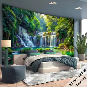 Waterfall Forest Landscape Backdrop Ultra Large Nature Backdrop Scenic Background Cloth Jungle Tapestry Wall Hanging Photography Background Polyester Fiber Living Room Bedroom Party Event Decor Studio Prop Wall Art