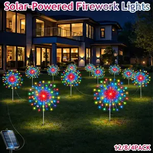 Outdoor Solar Firework Lights – 60/80 LED Starburst Garden Lights with 8 Lighting Modes, IP 65 Waterproof Sparkler Solar Lights for Yard, Patio, Porch & Backyard Decor, Great Gift Option 4/5/8/10/12 pack