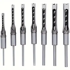 7-Piece Square Hole Mortise Chisel Drill Bit Set, Steel Woodworking Boring Drill Bits for Mortising Machines and Drill Press Attachments Tool Accessories Hardware