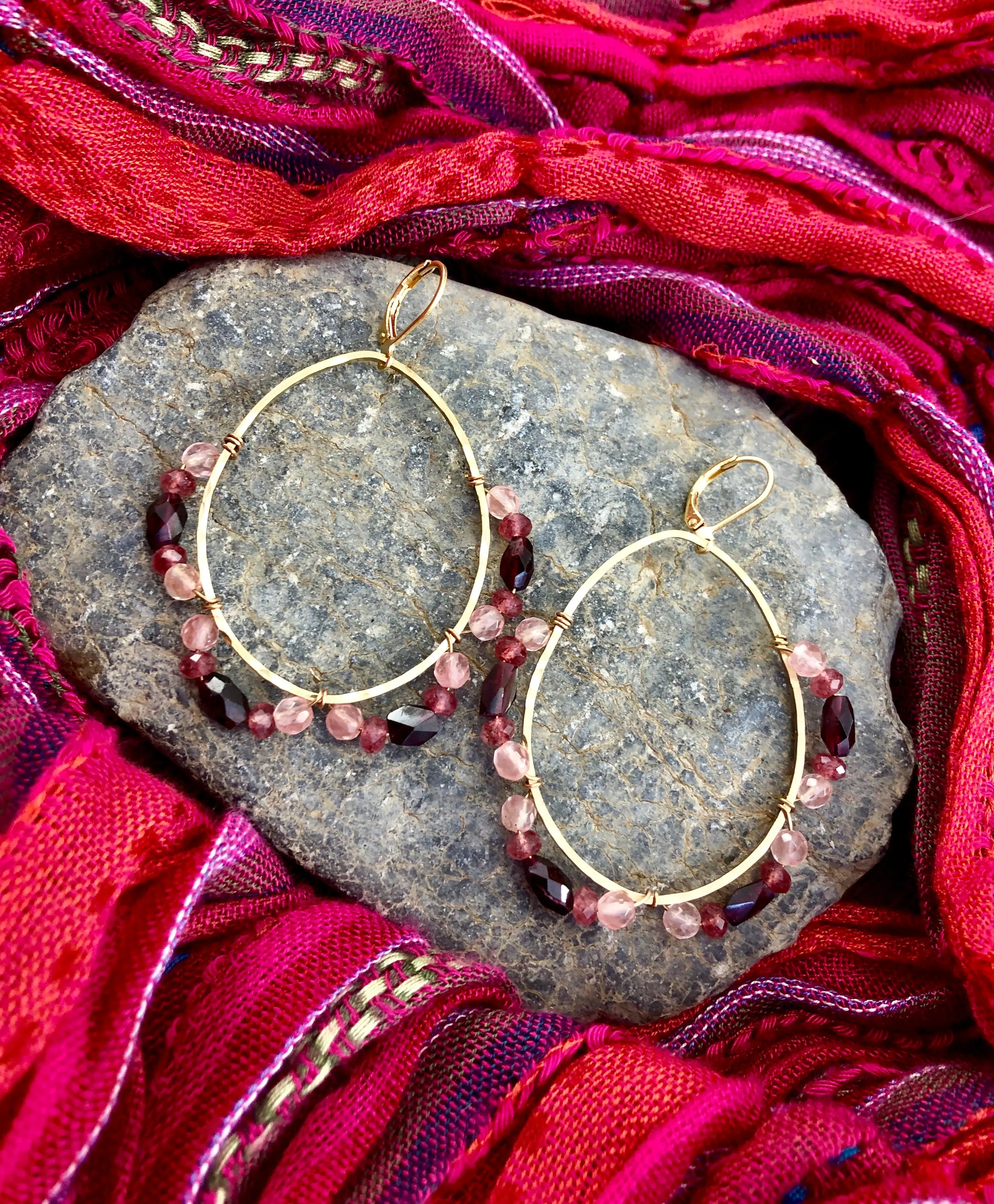 Gold Gemstone Beaded Earrings
