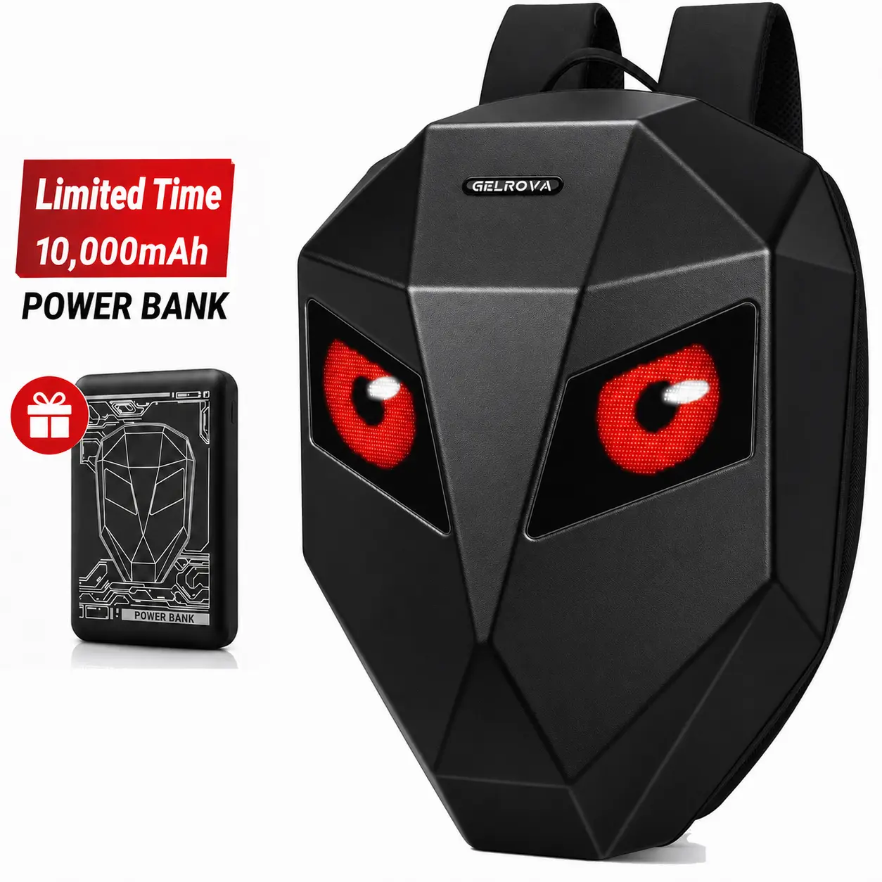 Gelrova Knight LED Motorcycle Backpack, 19-Inch Hard Shell Water-Resistant Riding Bag with App-Controlled Programmable Animated Display, Fits Full-Face Helmet