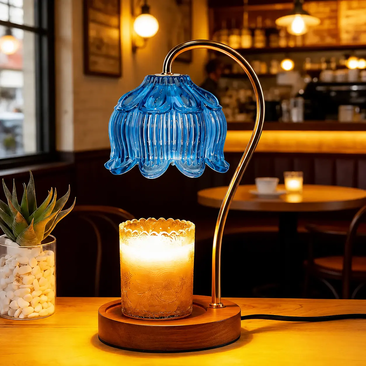 Large Vintage Blue Flower Candle Warmer Lamp - Timer & Dimmable Glass Jar Wax Melter, Home Supplies Home Decor Candle Holder, Fragrance Gift for Women, Cozy Yoga & Study Room Use, Anniversary Essential, Wax Warmer Candleholder