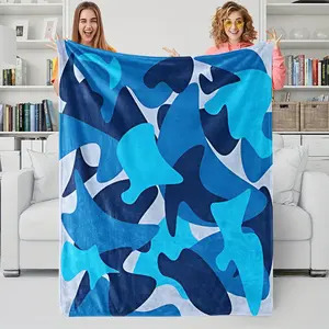 Camouflage Texture Printed Facecloth Blanket, Blue and White Camouflage Patterned Blanket, Soft And Warm, Soft and Comfortable, Suitable For All Seasons
