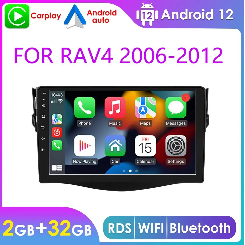 [Hizpo] 2 Din Android Car Head Unit, Car Video Player for Toyota RAV4 2006-2012, Touchscreen Multimedia Stereo Audio with Carplay, RDS, WiFi, GPS Functionality, Car Video Players