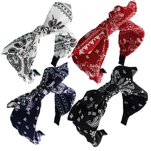 4PCS Paisley Print Wide Bow Headbands for Women Bandana Rabbit Ear Elastic Hairband Cute Knot Headbands Hair Accessories