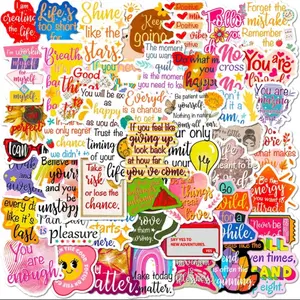 50 Pack Inspirational Quotes Stickers Pack - Vinyl Motivational Words Decals for DIY Scrapbooking, Journaling, Waterproof Decor for Laptop, Phone, Water Bottle, Skateboard, Bike - Reusable