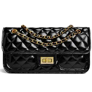 Spring/Summer 2026 New Women’s Fashion Ditsy Chain Top Handle Bag – Glossy Finish, Exquisite and Compact, Single Shoulder or Crossbody