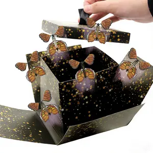 Square Birthday Surprise Explosion Box Set, Multi-Layer Gift Box for Birthdays Valentine's Day Christmas Kids Gifts, Includes 4 Butterflies, Unique Birthday Gifts