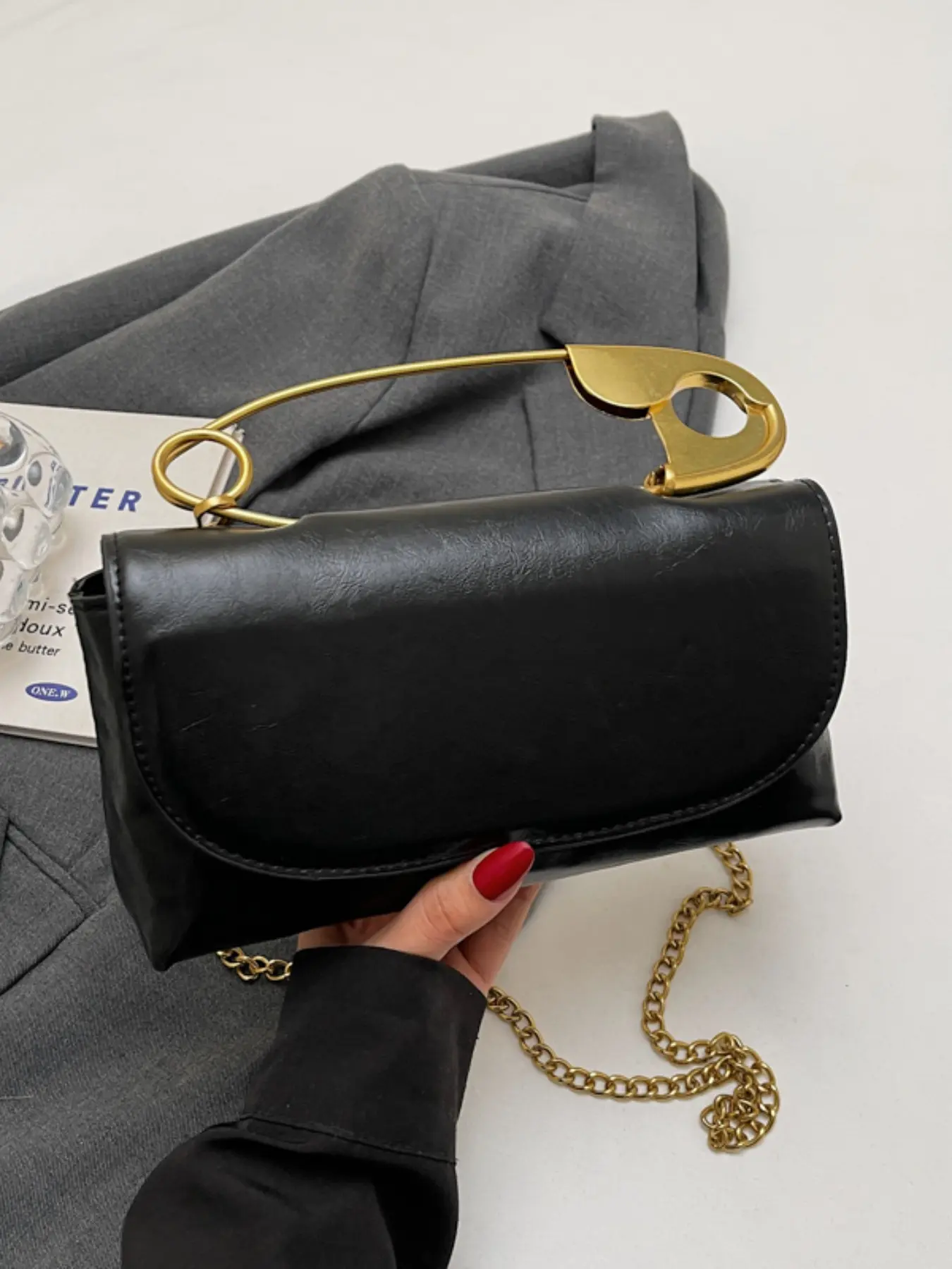 Women's Safety Metal Pin Handle Shoulder Bag with Detachable Chain Strap, Casual Multi-Functional Clutch, Perfect for Holidays & Gifts, Casual Crossbody Bags, Casual Purse, Crossbody Shoulder Handbag, Casual Fashion Bag