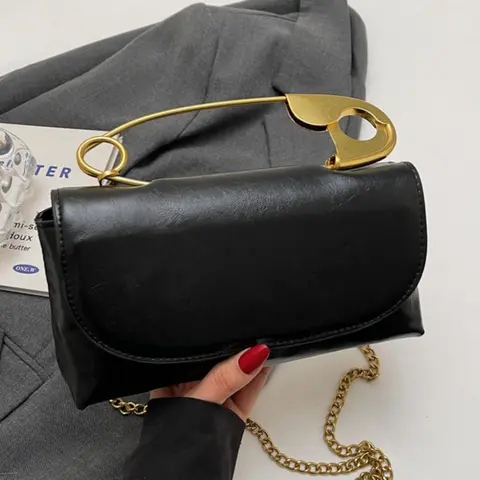 Women's Safety Metal Pin Handle Shoulder Bag with Detachable Chain Strap, Casual Multi-Functional Clutch, Perfect for Holidays & Gifts, Casual Versatile Crossbody Bags, Everyday Crossbody Bag