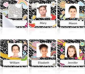 42 count Composition Book Desk Name Tags  Photo Nameplates for Desk Student Name Plates for Classroom  Labels Stickers with Photo Self Adhesive Colorful Classroom Decoration