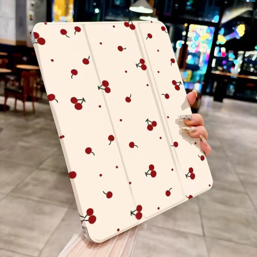 Cute Red Cherry Case for Samsung Galaxy Tab S6 Lite 10.4 Inch A7 LITE A8 A9 A9 + S7 S8 S9 + S8 + S9 + FE S9FE + 12.4 S10 with Pencil Holder Trifold Stand Protective CoverAuto Sleep Wake