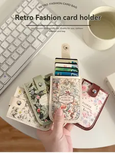 High-Value Pull-Out Card Holder for Women, Vintage Oil Painting Style Thin Card Case, Portable Multi-Slot ID Storage Bag, Credit Card Holder, Business Card Holder, Debit Card Covers