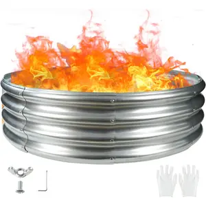 4FT Diameter Camp Fire Ring Pit, Large Round Galvanized Steel Fire Pit, Heavy Duty Steel Fire Pit  for Backyard, Camping, Bonfire (4x4x1FT)