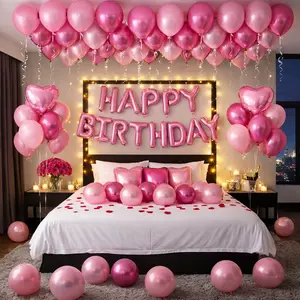 Pink Birthday Balloon Set 49pcs, 16 Inch Happy Birthday Letter Balloons with Heart & Metallic Pink Balloons for Birthday Party, Baby Shower, Bridal Shower & Photo Booth Decor