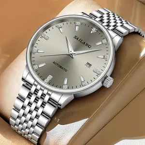 SAILANG Men's Automatic Mechanical Business casual Watch Minimalist Gray Dial with Date Display Luminous Hands Adjustable Stainless Steel Strap Waterproof Dress Wristwatch for Office and Formal Occasions