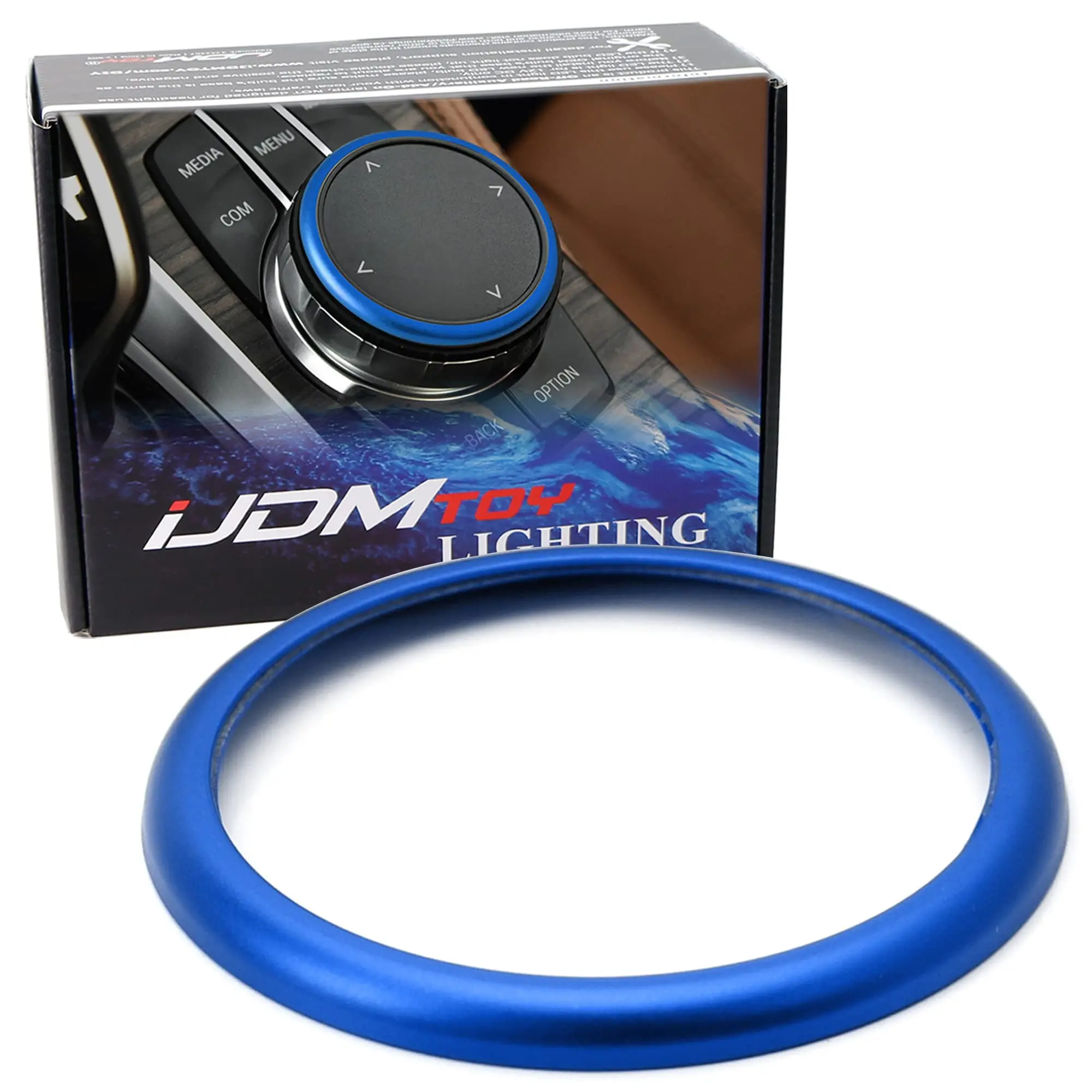 iJDMTOY 1pc Blue Aluminum Décor Ring For BMW 1 2 3 4 5 6 7 Series X3 X4 X5 X6 Center Console iDrive Multimedia Controller Turner (Fit All Fxx Chassis Codes)