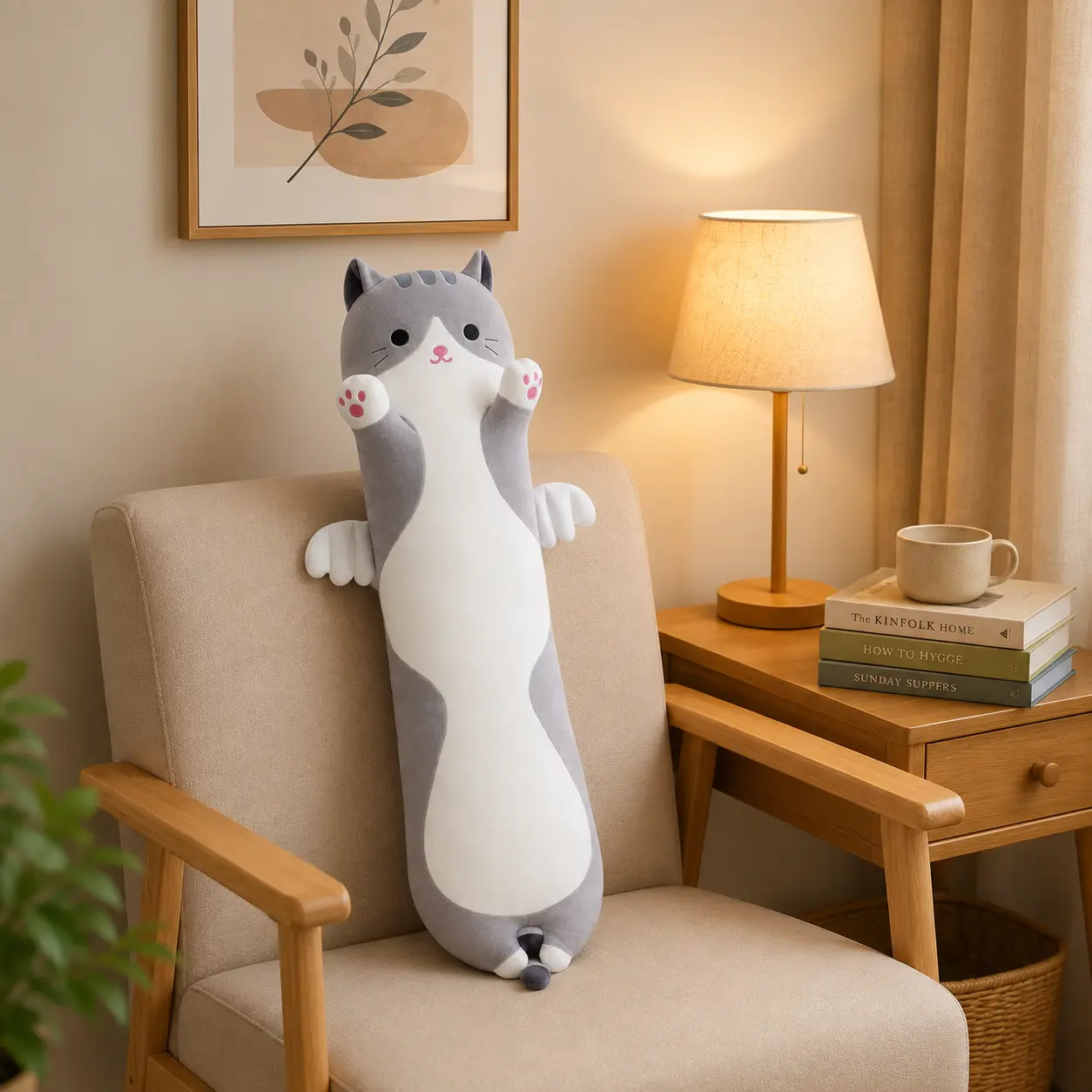 CHUBBYJOY 35 Inch Long Angel Cat Body Pillow, Soft Stuffed Cat Toy with Wings, Kawaii Stuffed Animal, Lovely Plush Gift, Cute Girly Gifts, Soft Stuffed Squishy Hugging Cushion, Birthday Holiday Gift for Girls Kids Cat Lovers