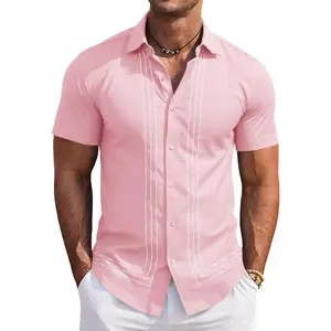 Mens Cuban Guayabera Shirt Short Sleeve Button Down Shirts Casual Linen Summer Beach Vacation Tops