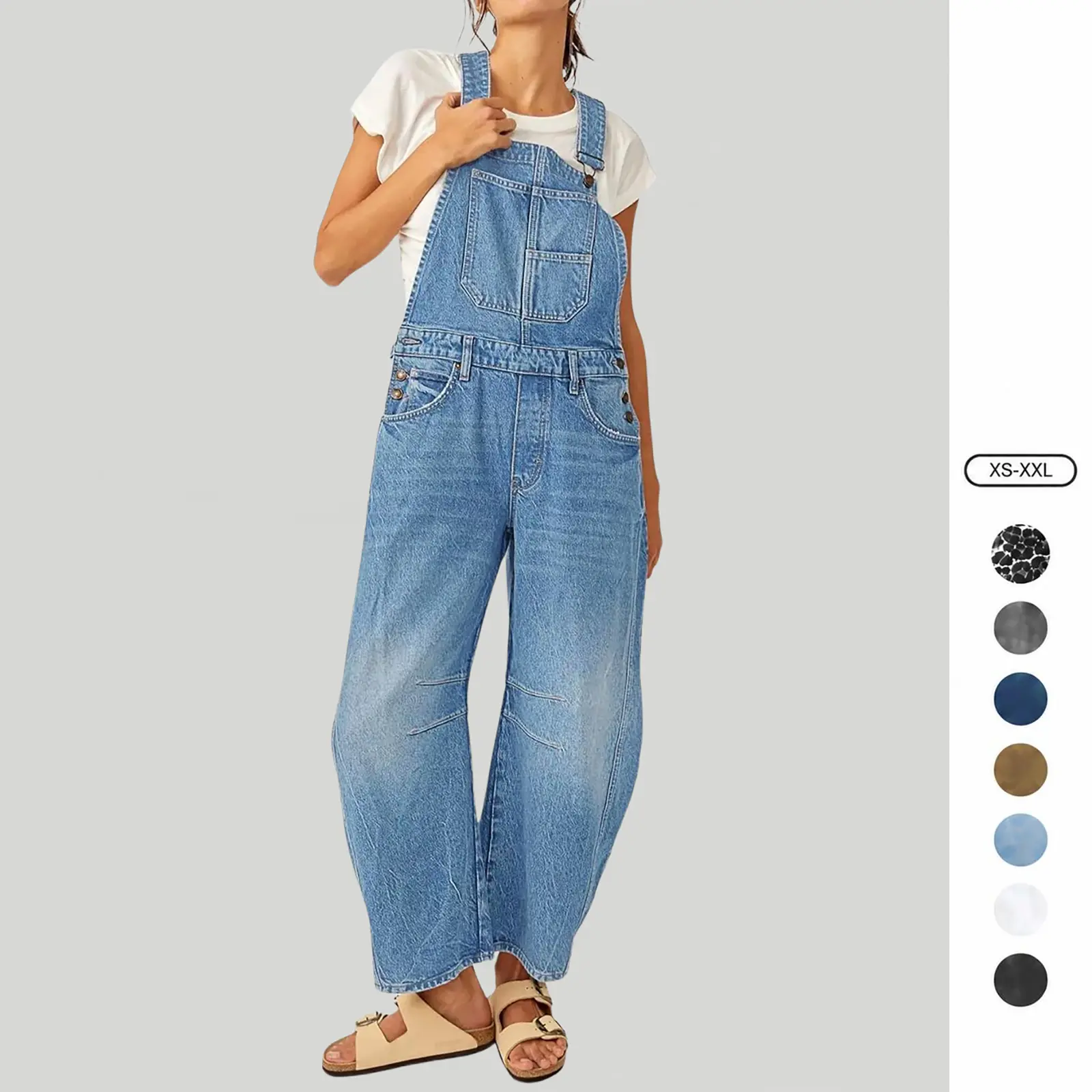 Imily Bela Womens Denim Bib Overalls Barrel Leg Adjustable Strap Jean Pants Jumpsuits with Pockets Womenswear Style