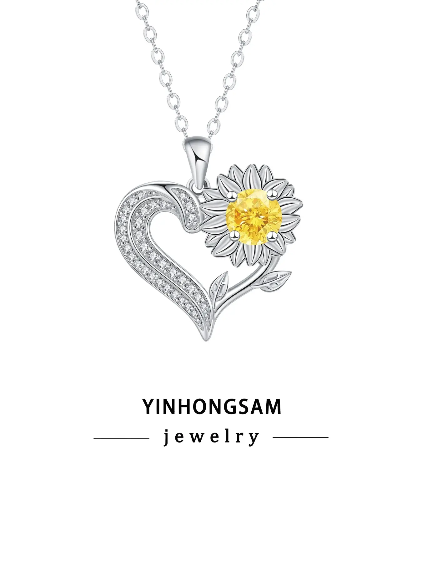Women's Heart Sunflower Necklace, Elegant Low Allergy Jewelry, Gift for Mom with Box, Mother's Day Present, Metal Plated Gold Chain