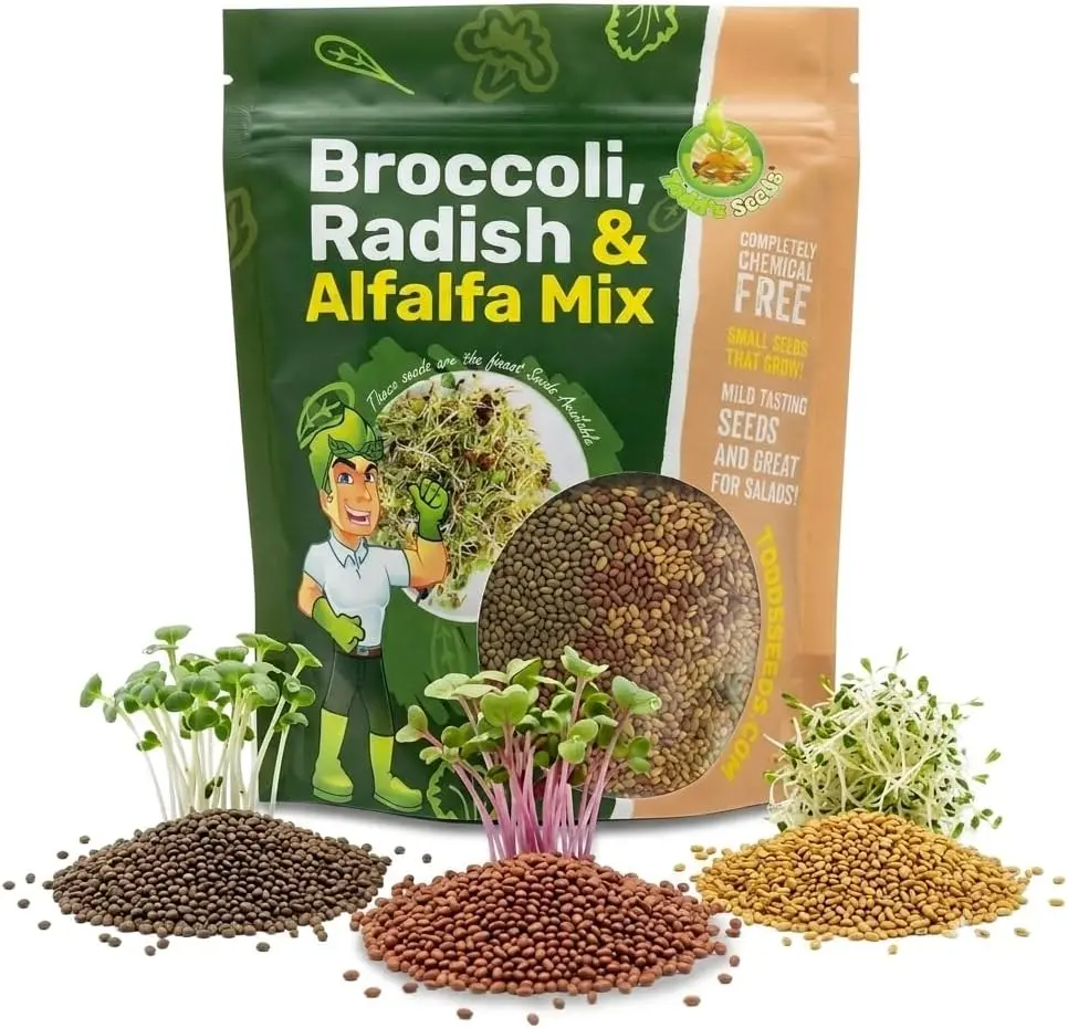 Broccoli Radish Alfalfa Sprouting Seeds Mix, 1/4 lb Non-GMO Microgreen Seeds Blend, High Germination Sprout Seeds for Mason Jar, Sprouter & Home Growing