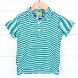 Emerald Green Stripe Polo - Boys Short Sleeve Shirt