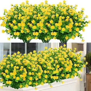 12 Bundles Artificial Flowers for Outdoors UV Resistant,  Yellow Realistic Fake Outdoor Flowers Fake Plants, Faux Flowers for Outdoor Planters Front Porch Garden Window Box Farmhouse Decor