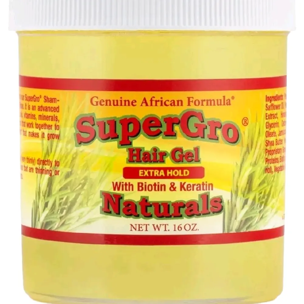 SuperGro Extra Hold Gel for Natural Hair Styling 16oz - Haircare Product for Enhanced Hold and Strength