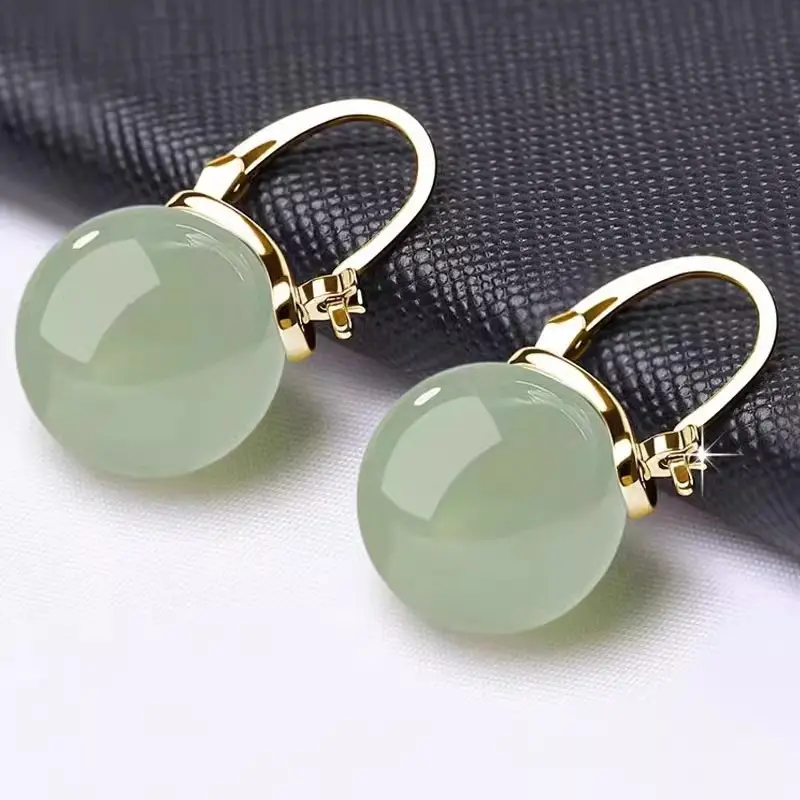 Geometric Jade Dangle Earrings for Women, Hypoallergenic Zinc Alloy Hoops with Secure Clasp for Daily Fashion, Jade Products