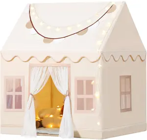 Play Tent Suitable for Children Aged 4-12 Washable Large Game House Suitable for Indoor and Outdoor Play Golden Tent with Mat Star Light Banner Perfect Gift Toys
