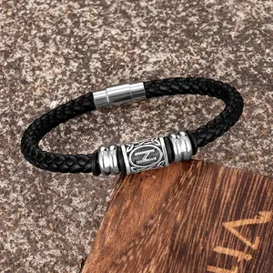 Personalized Norse Viking Runes Amulet Bracelet Leather Wristband With Futhark Rune Bead In Your Choice Viking Jewelry