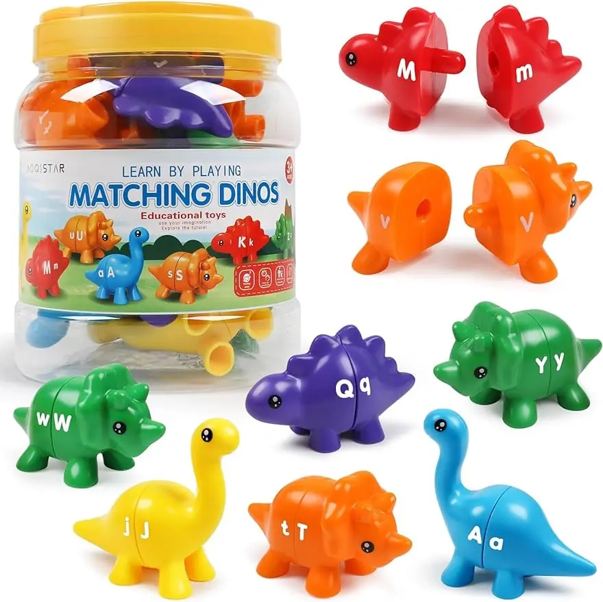 Matching Letters Dinosaur Toy, Double-Sided ABC Letters Dinosaur Match Game Fine Motor Toy with Uppercase Lowercase Alphabet, Educational Learning Toys
