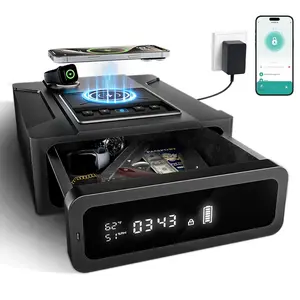 XDEER Rapid-Response Bedside Handgun Safe, Wireless Charging Biometric Fingerprint & Backlit Keypad, Built-in LED Light & Digital Clock Quick Access Gun