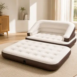 5-in-1 Queen Size Inflatable Sofa Bed - Air Mattress with Adjustable Backrest, Portable Foldable Air Couch for Camping, Home Use