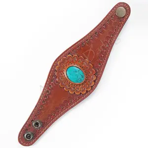 American Darling Bracelet Hand Tooled Carved Genuine Leather Women | Handmade Western Rustic