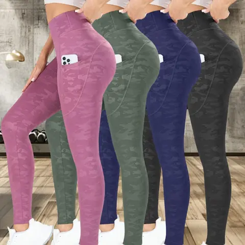 Women's Camo Print High Waist Sports Leggings, Sporty Yoga Pants, Breathable Comfortable Skinny Pants, Ladies Sportswear, High Waist Activewear, for Indoor Outdoor Wear, Bottom