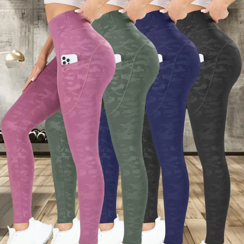 Women's Camo Print High Waist Sports Leggings, Sporty Yoga Pants, Breathable Comfortable Skinny Pants, Ladies Sportswear, High Waist Activewear, for Indoor Outdoor Wear, Bottom