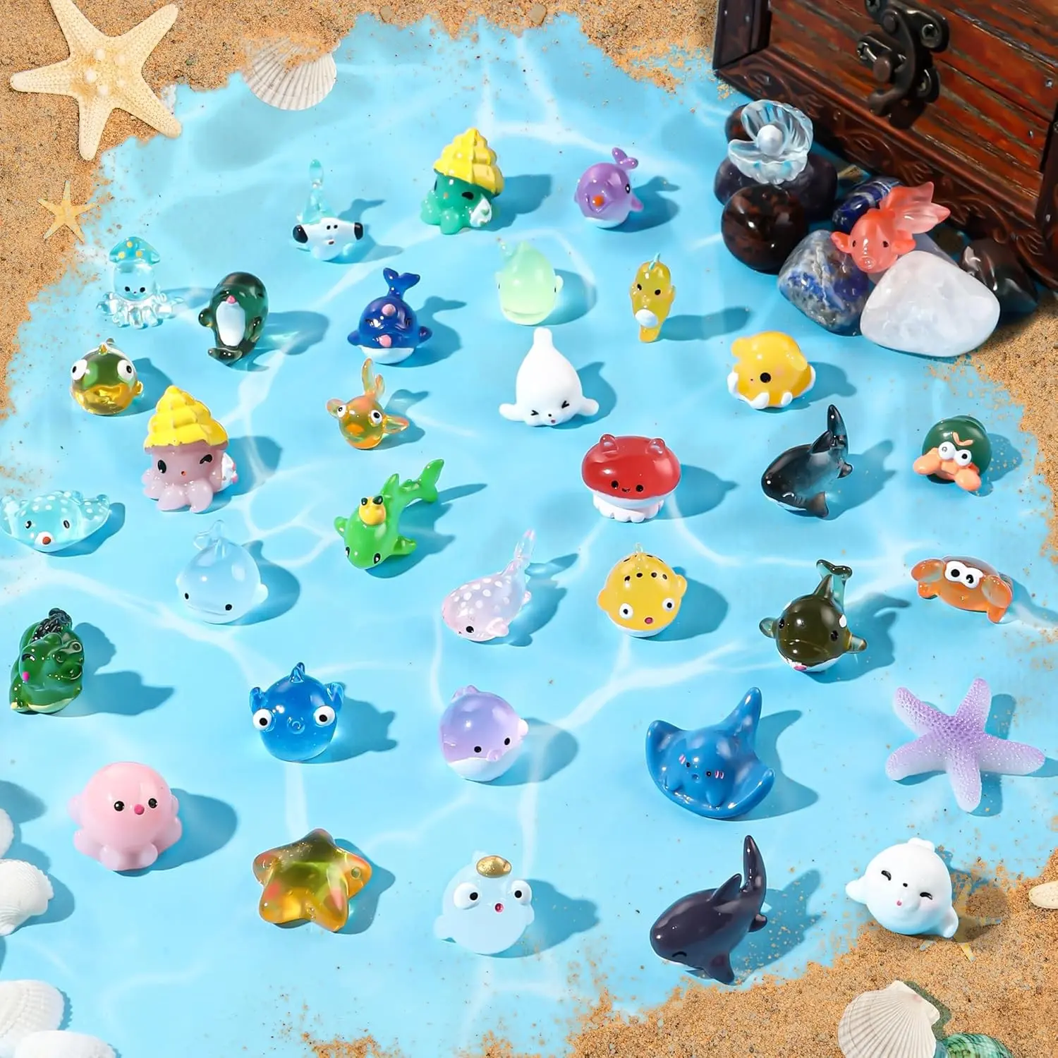 Diydec 36 Piece Miniature Ocean Resin Animal Figurines, Aquarium Decorations, Aquarium Supplies, Plastic Sea Creatures, Fish Tank Ornaments, Fairy Garden Toys