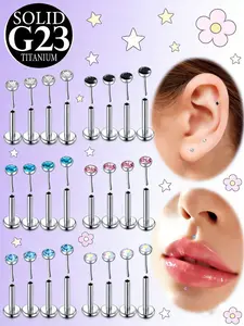 3-Piece Titanium Labret Piercing Set, 16g/18g/20g, Flat Bottom Threadless Design, Earlobe/ear Cartilage Jewelry, 6/8/10mm Options