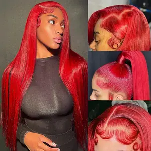 Hot Red 13x6 Hd Lace Frontal Human Hair Wigs Preplucked Burgundy Colored Wigs Human Hair Brazilian 13x4 Lace Front Red Wig