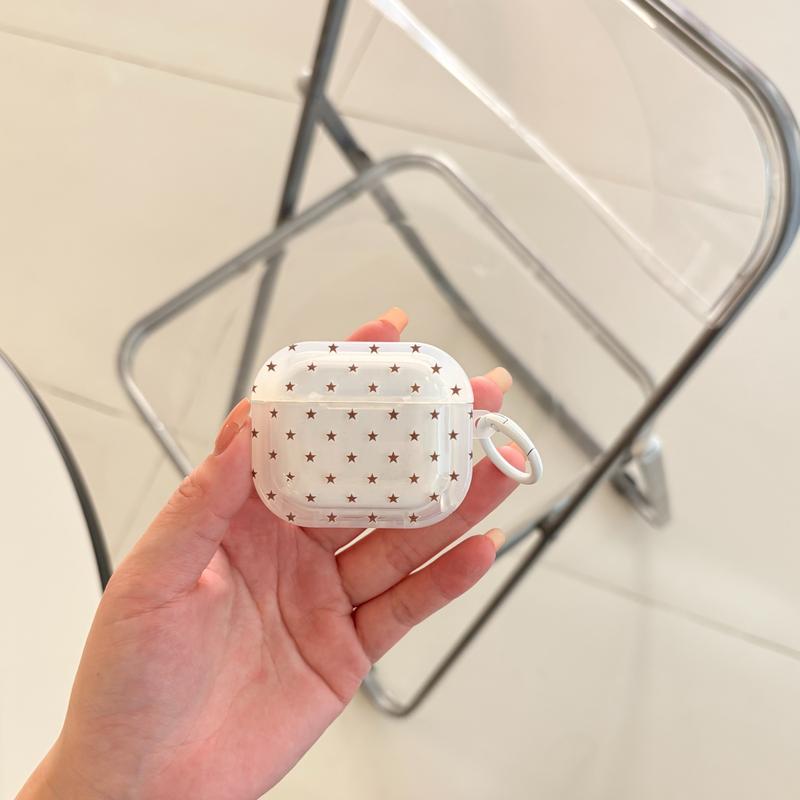 Simple Full Screen Five-Pointed Star Patterns with Ring Tetragonum Transparent Red White  Protective Earphone Case Suitable for AirPods Pro3 Pro2 1 2 3 4 Pro