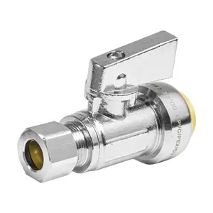 1/2" Push Connect x 3/8" OD Compr. Unigold Push Fit Straight Stop Valve, 1/4 Turn (Lead Free)