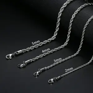 Stainless steel necklace for men and women, 3MM 4MM 5MM hypoallergenic twist necklace, 18-24 inches - suitable for men and women Chain