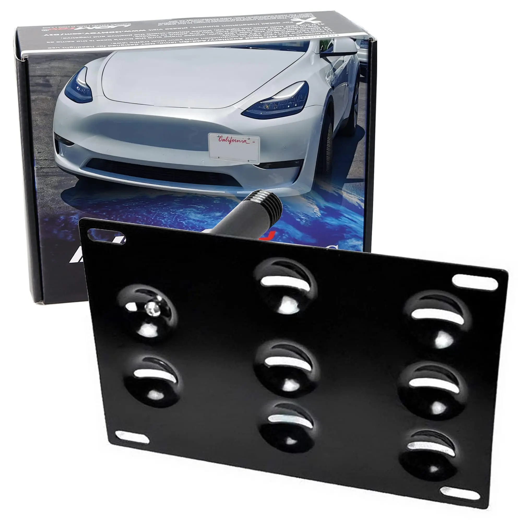 iJDMTOY No Drill Front Bumper Tow Hook License Plate Mounting Bracket Adapter Kit For 2020-up Tesla Model Y w/Tow Hole
